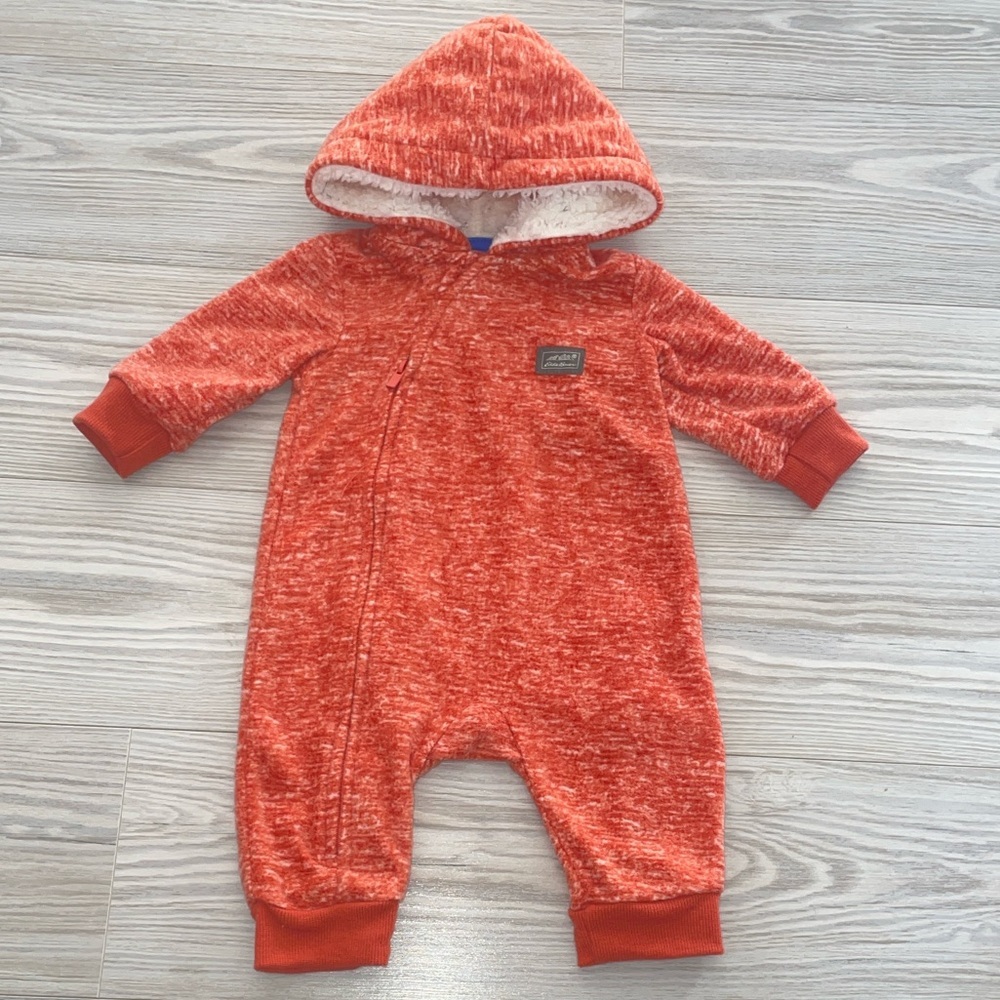 Eddie Bauer Boys Fleece One-Piece 0–3M Heathered Orange Hooded
